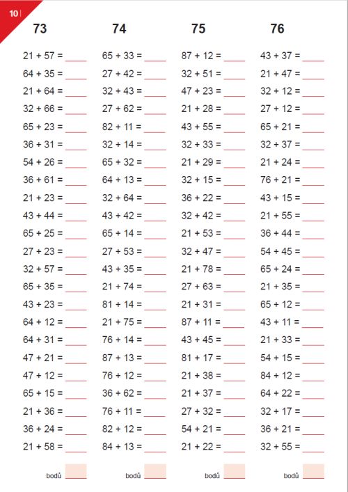Sloupce příkladů sčítání a odčítání
