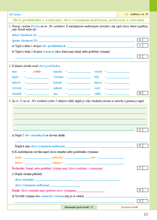PRACOVNÍ SEŠIT k Českému jazyku 5, 1. díl ALTER