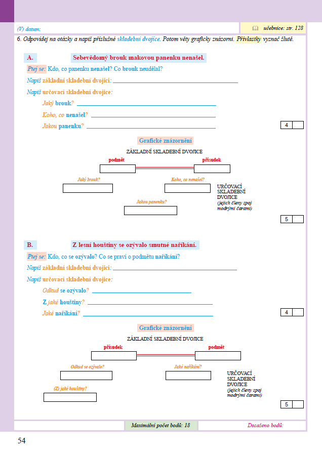 PRACOVNÍ SEŠIT k Českému jazyku 5, 2. díl ALTER, str. 54