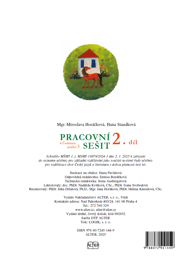 PRACOVNÍ SEŠIT k Českému jazyku 5, 2. díl ALTER, tiráž