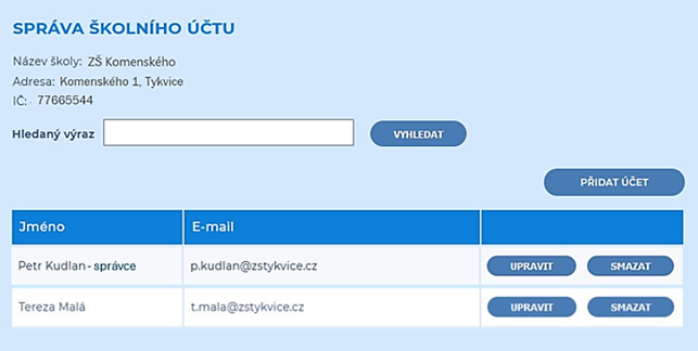 Po přidání uživatelského účtu